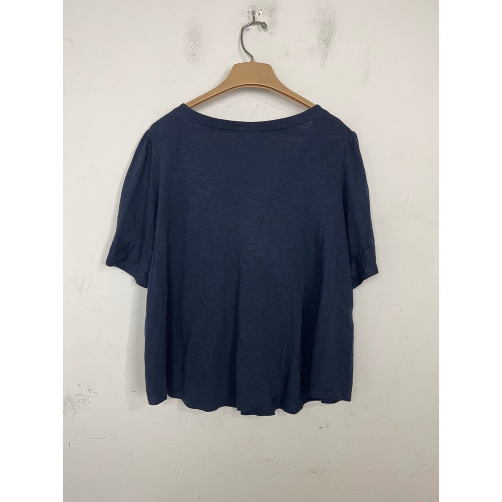 J. Jill Womens Navy Blue Slub Knit V-Neck Puff Sleeve Top XL 291451 - Picture 3 of 9